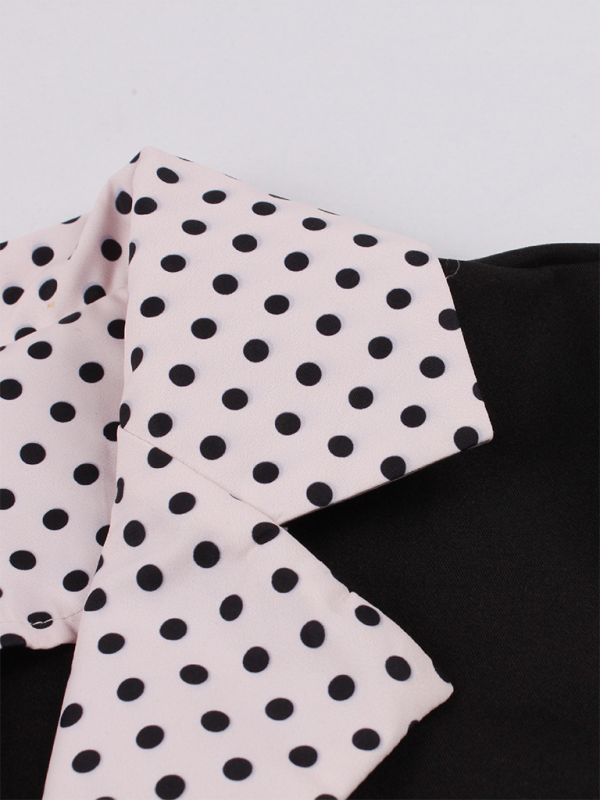 Polka Dot Lapel Belted Midi Dress – Short Sleeve, Slim Fit, Spring Style