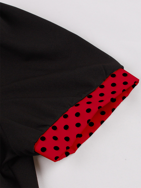 Polka Dot Lapel Belted Midi Dress – Short Sleeve, Slim Fit, Spring Style