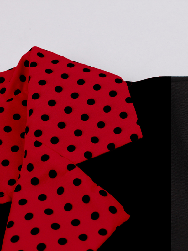 Polka Dot Lapel Belted Midi Dress – Short Sleeve, Slim Fit, Spring Style