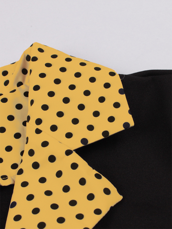 Polka Dot Lapel Belted Midi Dress – Short Sleeve, Slim Fit, Spring Style