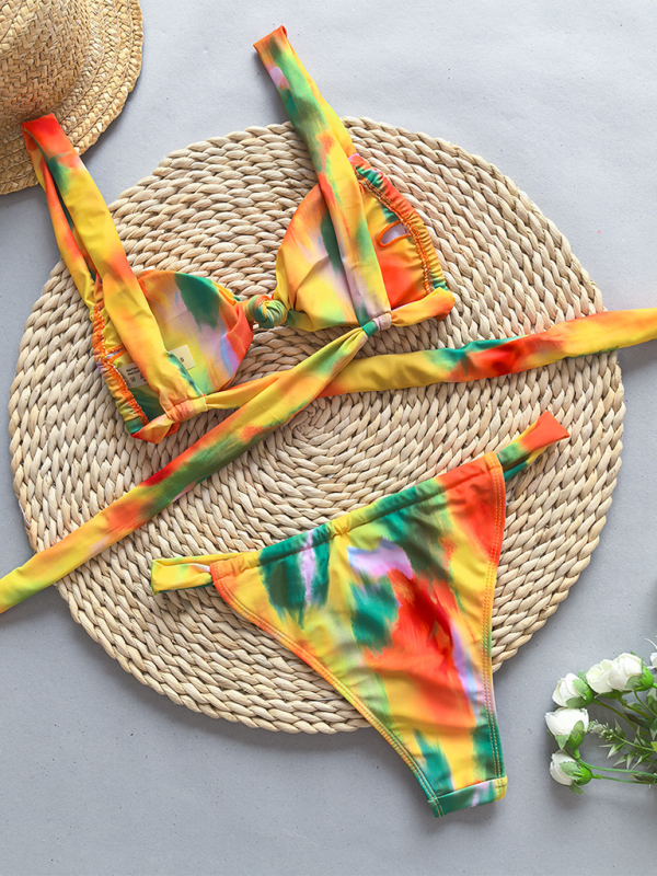 Strappy Floral Bikini Set – Deep V Neck & Moderate Stretch Fit