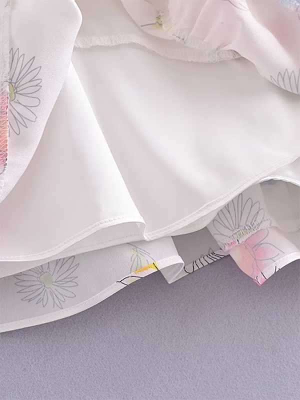 Romantic Floral Print Skirt & Vest Set – Square Neck, No-Stretch, Spring Style