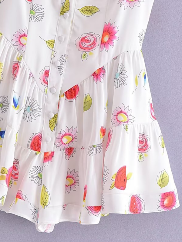 Romantic Floral Print Skirt & Vest Set – Square Neck, No-Stretch, Spring Style
