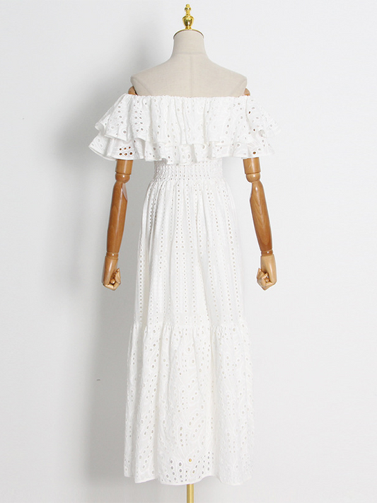 Double-Layer One-Shoulder Embroidered Maxi Dress – Romantic Spring Look