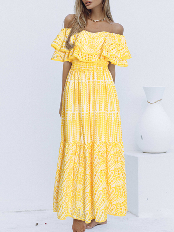 Double-Layer One-Shoulder Embroidered Maxi Dress – Romantic Spring Look