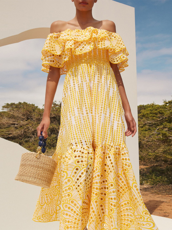 Double-Layer One-Shoulder Embroidered Maxi Dress – Romantic Spring Look
