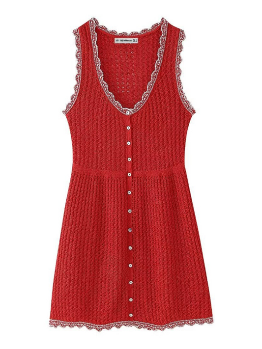 Women's casual fashion jacquard mesh round neck sleeveless knitted dress