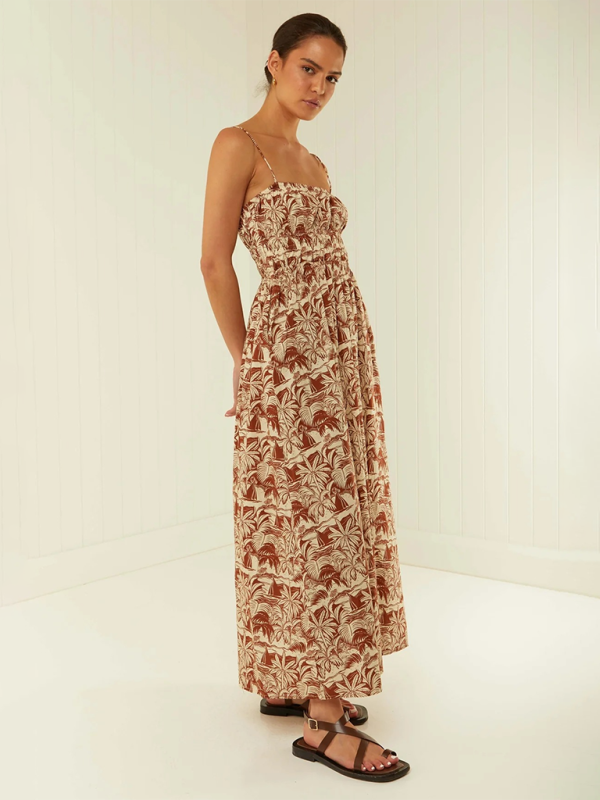 Printed Midi Suspender Dress – Lightweight & Breezy Summer Style