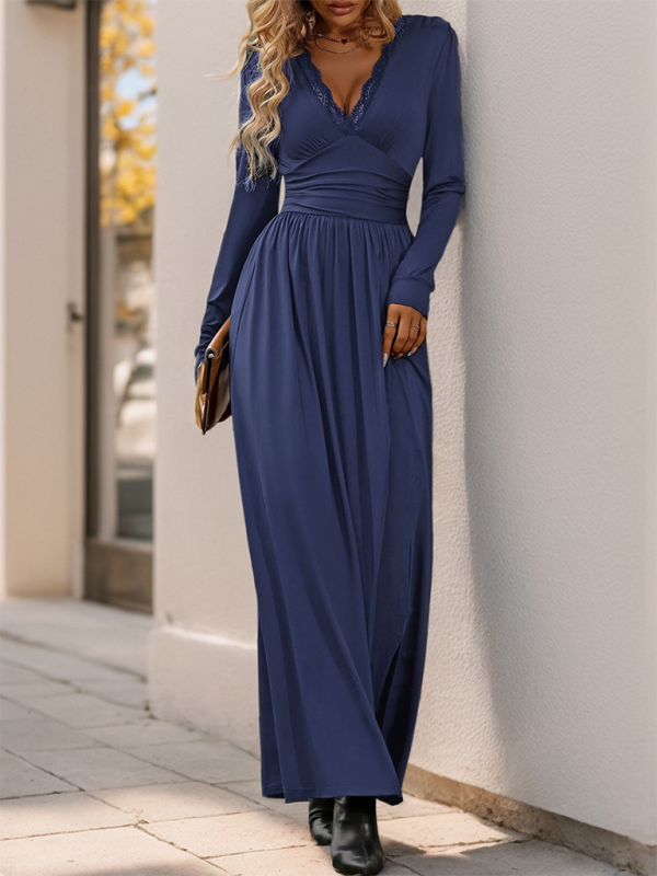 Elegant Solid Color Slim Midi Dress with Front Slit – Autumn-Winter Style