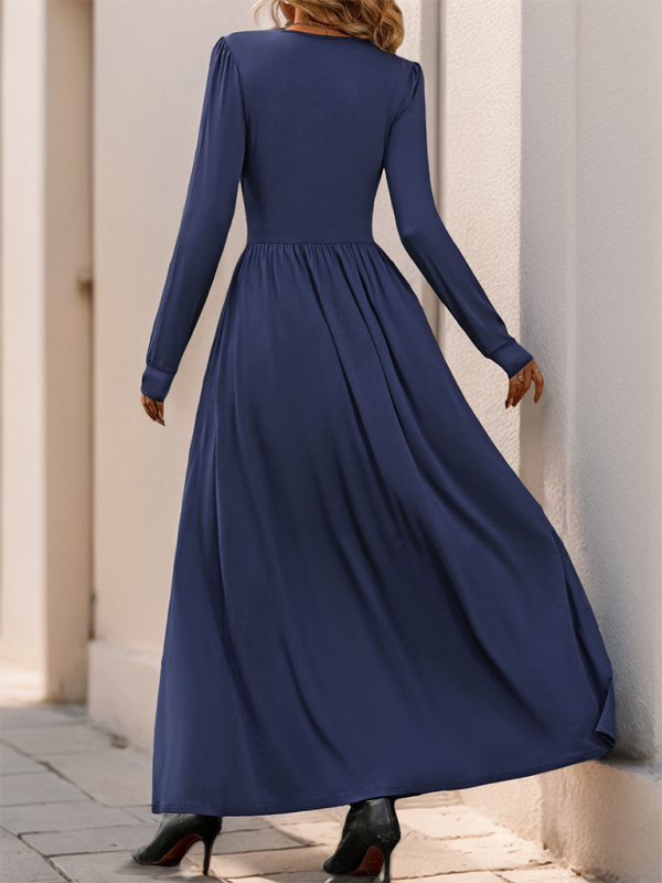Elegant Solid Color Slim Midi Dress with Front Slit – Autumn-Winter Style