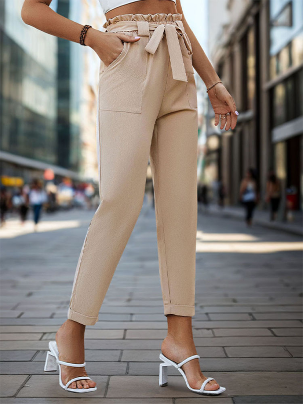 Elastic Waist Tapered Trousers with Tie Detail