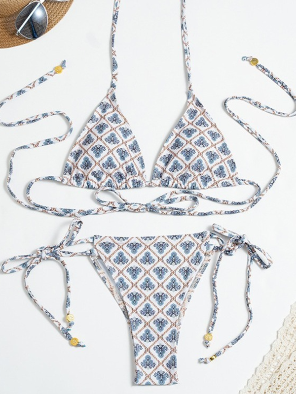 Plaid Strappy Bikini Set – Deep V Neckline & Moderate Stretch, Sexy Fit