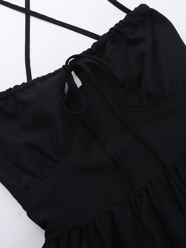 Women's Halter Back A-Line Midi Dress – Tie Waist, Summer Holiday Style