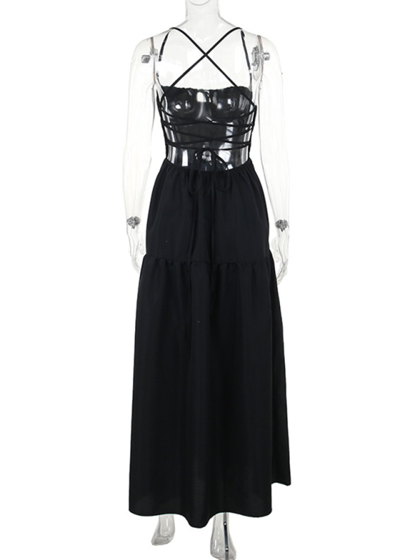 Women's Halter Back A-Line Midi Dress – Tie Waist, Summer Holiday Style