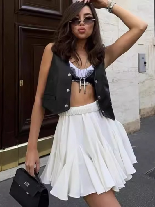 High Waist Pleated Mini Skirt