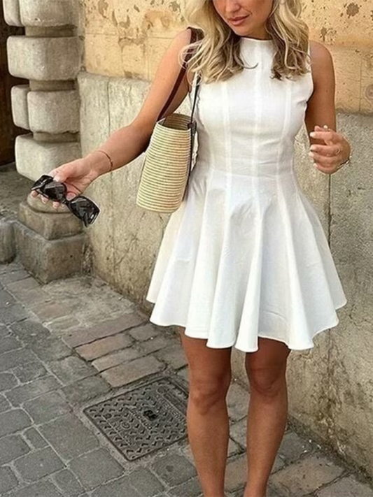 White Sleeveless Round Neck Midi Dress – Woven Grace Style for Summer