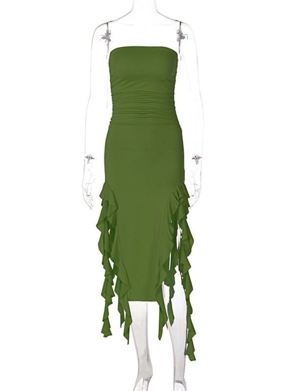 Wrap Chest Irregular Midi Dress – Sexy Knit Sleeveless Style for Summer
