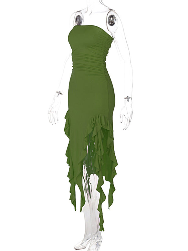 Wrap Chest Irregular Midi Dress – Sexy Knit Sleeveless Style for Summer