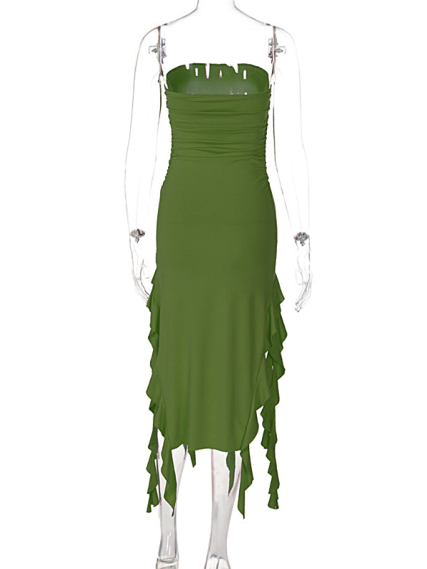 Wrap Chest Irregular Midi Dress – Sexy Knit Sleeveless Style for Summer