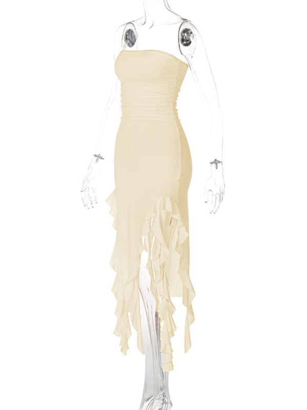 Wrap Chest Irregular Midi Dress – Sexy Knit Sleeveless Style for Summer
