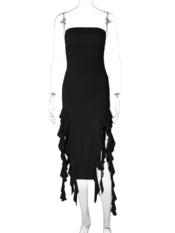 Wrap Chest Irregular Midi Dress – Sexy Knit Sleeveless Style for Summer