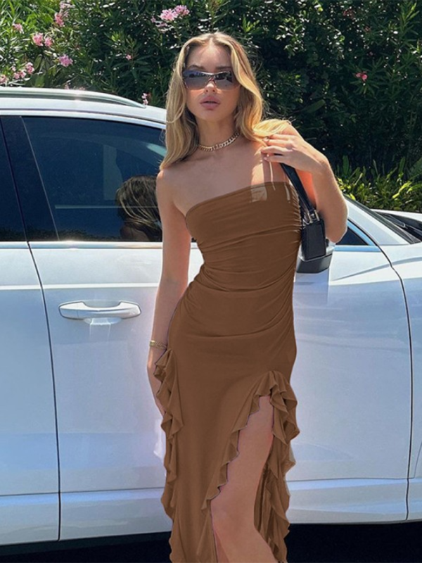 Wrap Chest Irregular Midi Dress – Sexy Knit Sleeveless Style for Summer