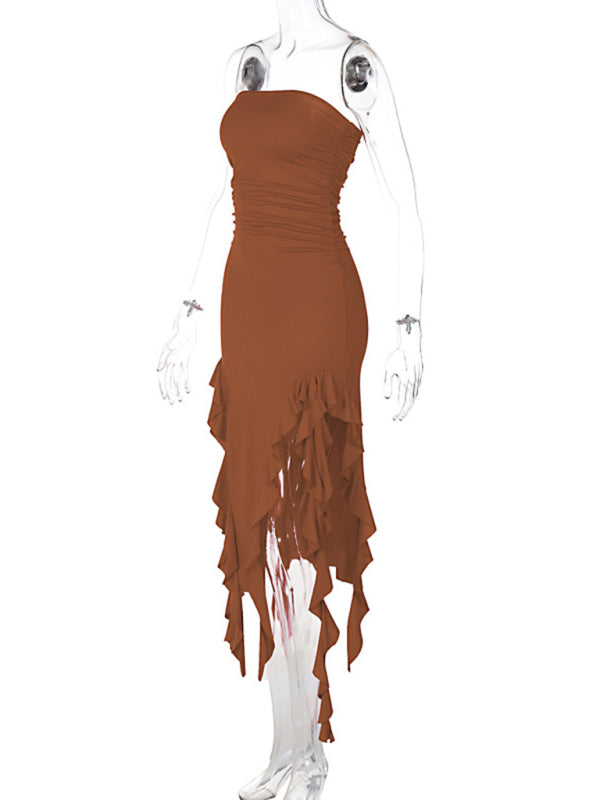 Wrap Chest Irregular Midi Dress – Sexy Knit Sleeveless Style for Summer
