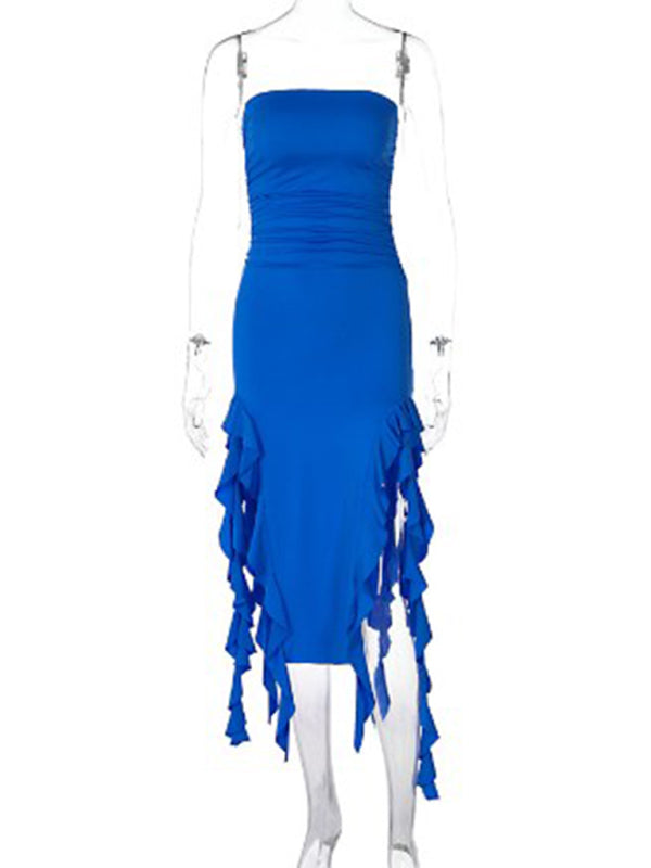 Wrap Chest Irregular Midi Dress – Sexy Knit Sleeveless Style for Summer