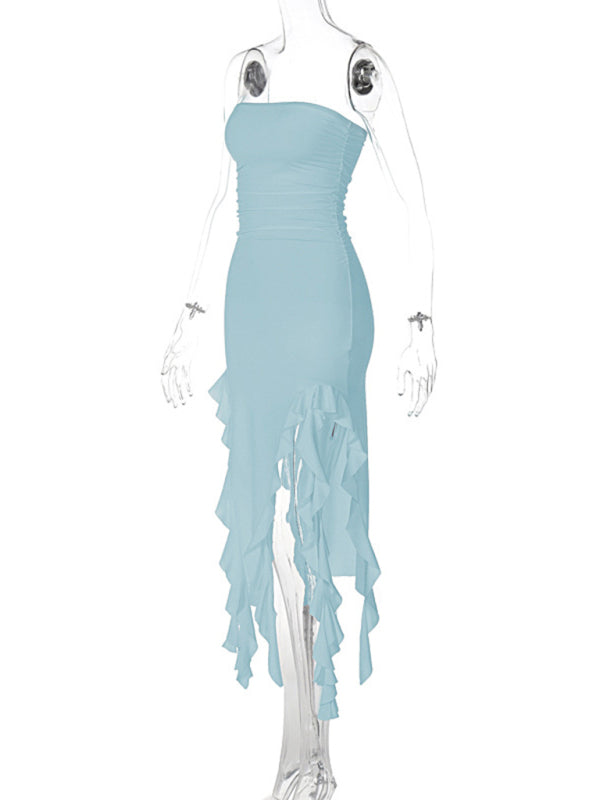 Wrap Chest Irregular Midi Dress – Sexy Knit Sleeveless Style for Summer