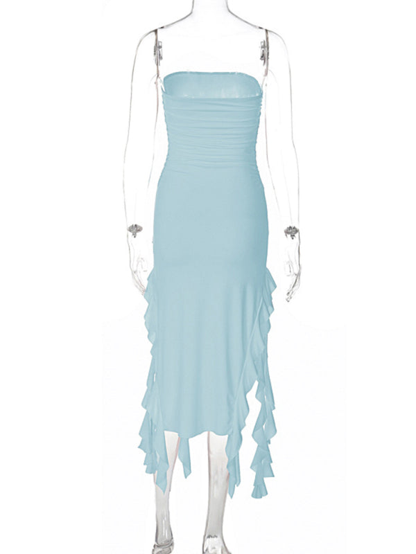 Wrap Chest Irregular Midi Dress – Sexy Knit Sleeveless Style for Summer