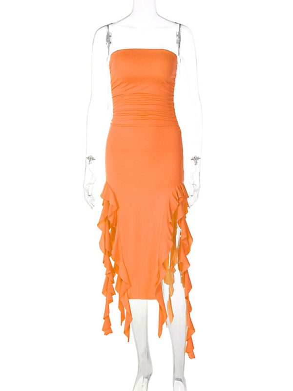 Wrap Chest Irregular Midi Dress – Sexy Knit Sleeveless Style for Summer