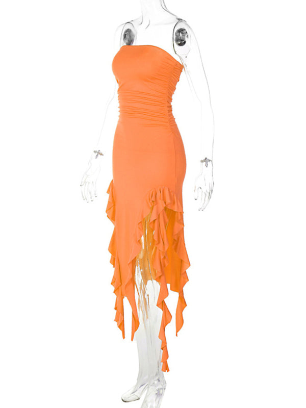 Wrap Chest Irregular Midi Dress – Sexy Knit Sleeveless Style for Summer