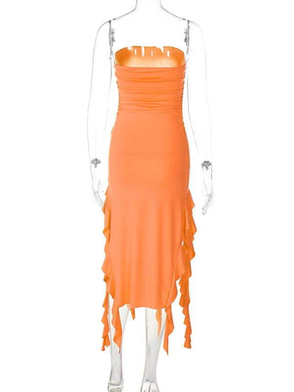 Wrap Chest Irregular Midi Dress – Sexy Knit Sleeveless Style for Summer