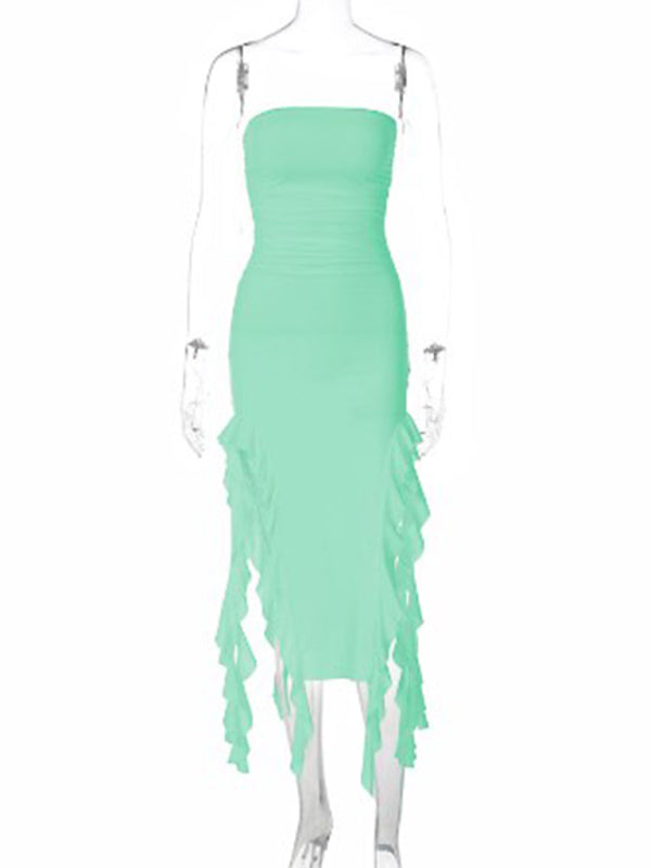 Wrap Chest Irregular Midi Dress – Sexy Knit Sleeveless Style for Summer