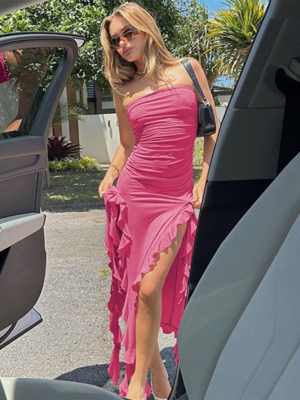 Wrap Chest Irregular Midi Dress – Sexy Knit Sleeveless Style for Summer
