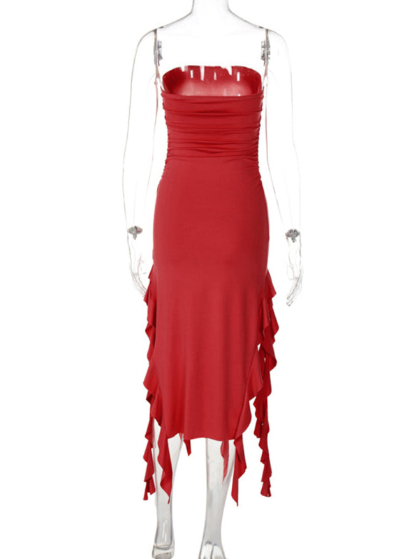 Wrap Chest Irregular Midi Dress – Sexy Knit Sleeveless Style for Summer