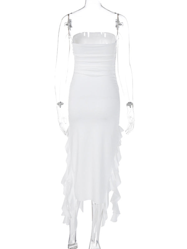 Wrap Chest Irregular Midi Dress – Sexy Knit Sleeveless Style for Summer