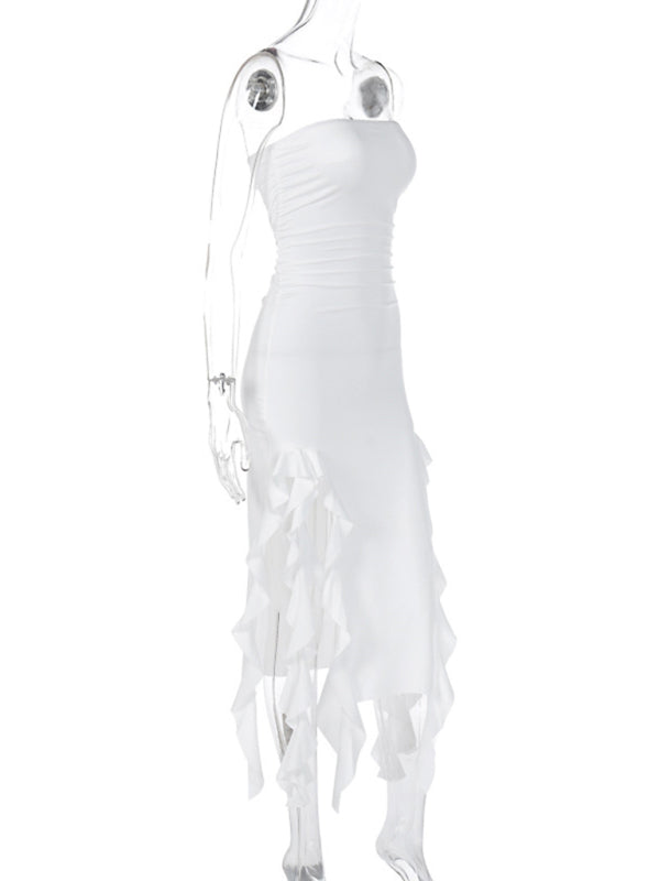 Wrap Chest Irregular Midi Dress – Sexy Knit Sleeveless Style for Summer