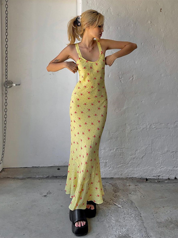 Floral Vacation Suspender Dress – Lightweight Sling Maxi for Summer Getaways