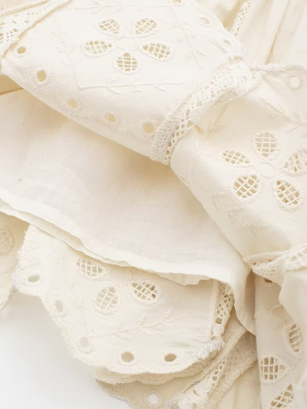 Embroidered Beige Woven Shorts