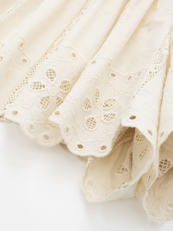 Embroidered Beige Woven Shorts