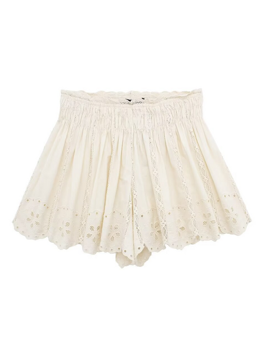 Embroidered Beige Woven Shorts