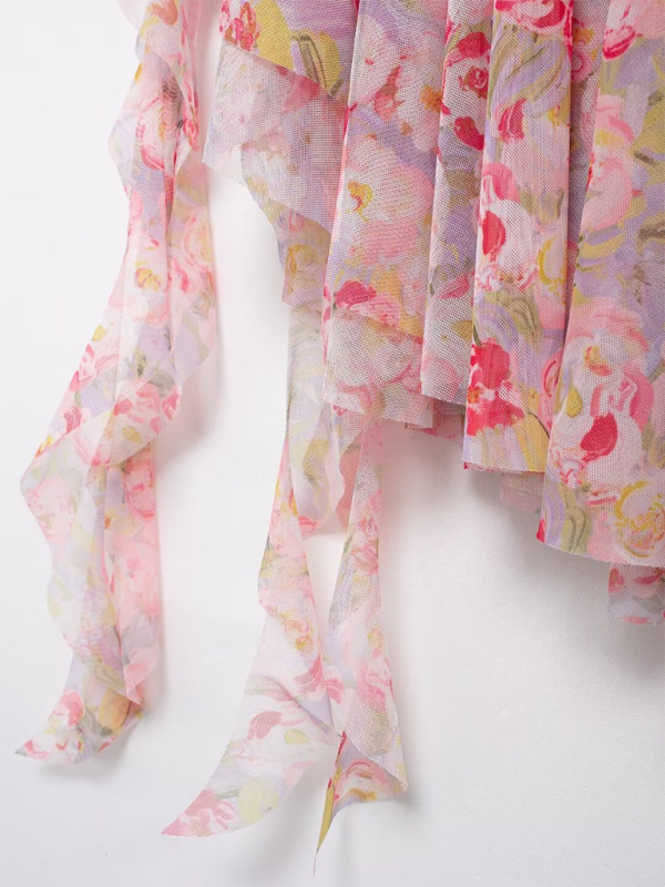 Women's Floral Print Tulle Bandeau Resort Dress