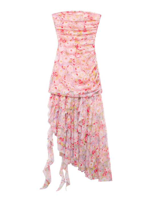 Women's Floral Print Tulle Bandeau Resort Dress