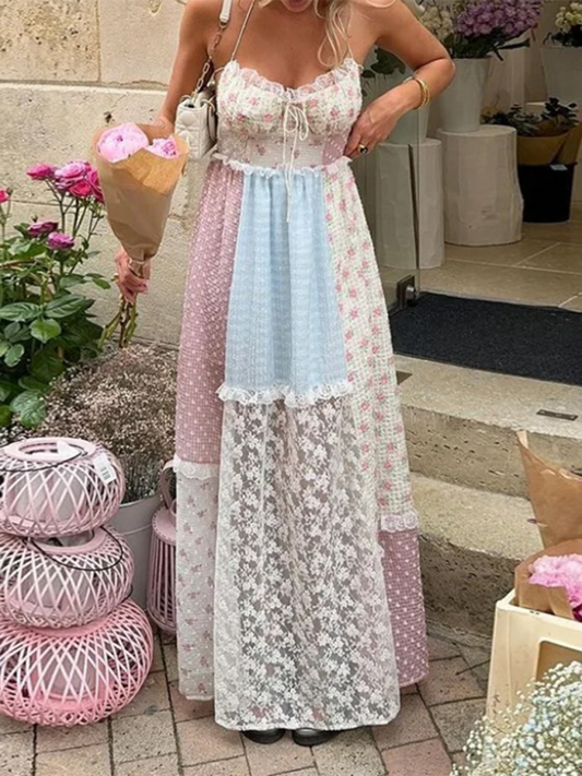 Sleeveless Floral Halter Dress – Romantic Spring-Summer Midi