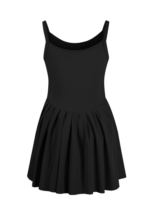 Solid Halter Neck High-Waisted Two-in-One Sports Midi Dress