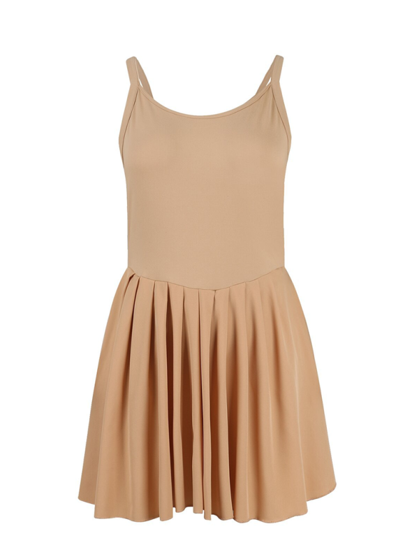 Solid Halter Neck High-Waisted Two-in-One Sports Midi Dress