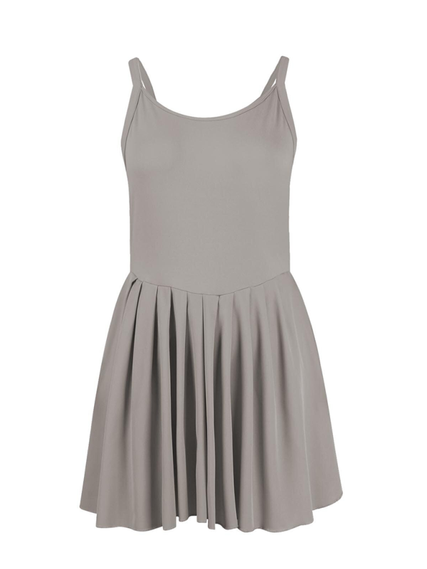 Solid Halter Neck High-Waisted Two-in-One Sports Midi Dress