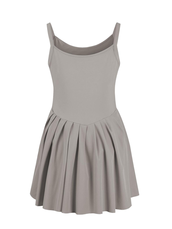 Solid Halter Neck High-Waisted Two-in-One Sports Midi Dress