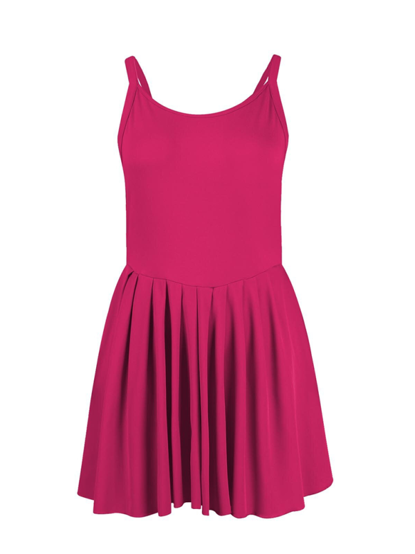 Solid Halter Neck High-Waisted Two-in-One Sports Midi Dress